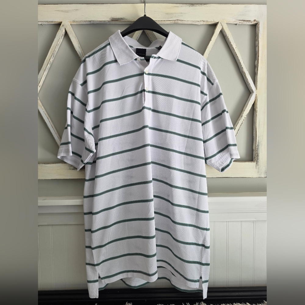 Dunning Golf Player Pique Polo Size XL White And Green Stripes Golf Performance
